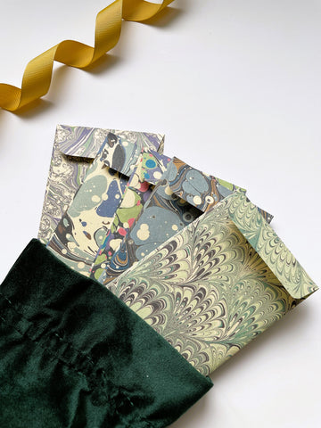 Green and blue artistic marbled money envelopes in wide and horizontal sizes for Eid, Christmas, weddings and birthday celebrations