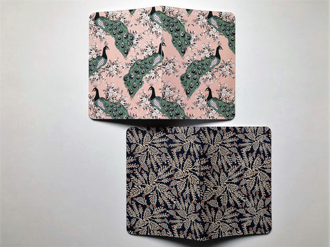 Peacocks and ferns hand-bound notebooks in A6 size--gift set of 2 notebooks
