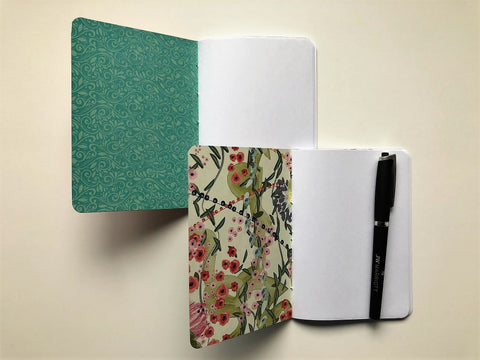 Mandalas in blue and red handbound notebooks in A6 size--gift set of 2 for yoga enthusiasts