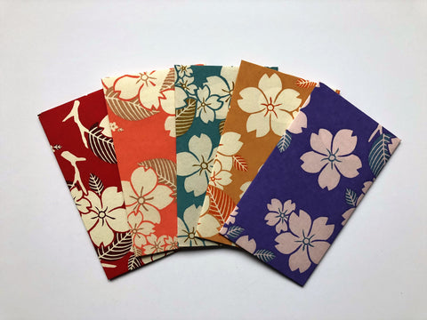 Japanese floral branches money envelopes--limited edition set of 5 in tall design--Set A
