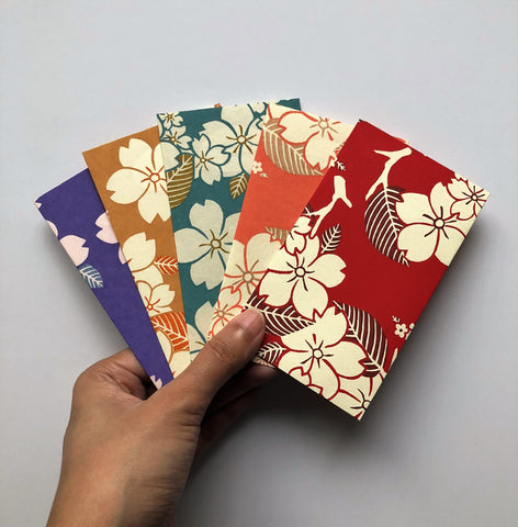 Japanese floral branches money envelopes--limited edition set of 5 in tall design--Set A