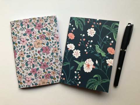 Flowers and hummingbirds hand-bound notebooks--set of 2 for Christmas