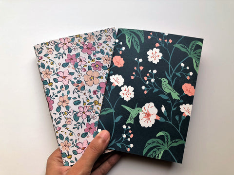 Flowers and hummingbirds hand-bound notebooks--set of 2 for Christmas