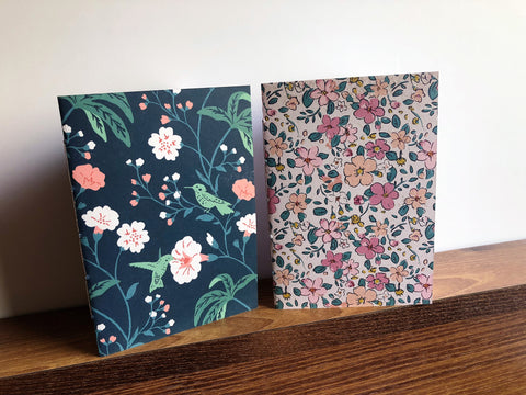 Flowers and hummingbirds hand-bound notebooks--set of 2 for Christmas
