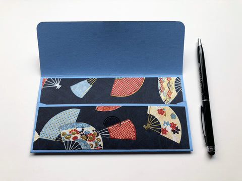 Gold fans on blue long money envelopes--set of 2 for Christmas and Chinese New Year
