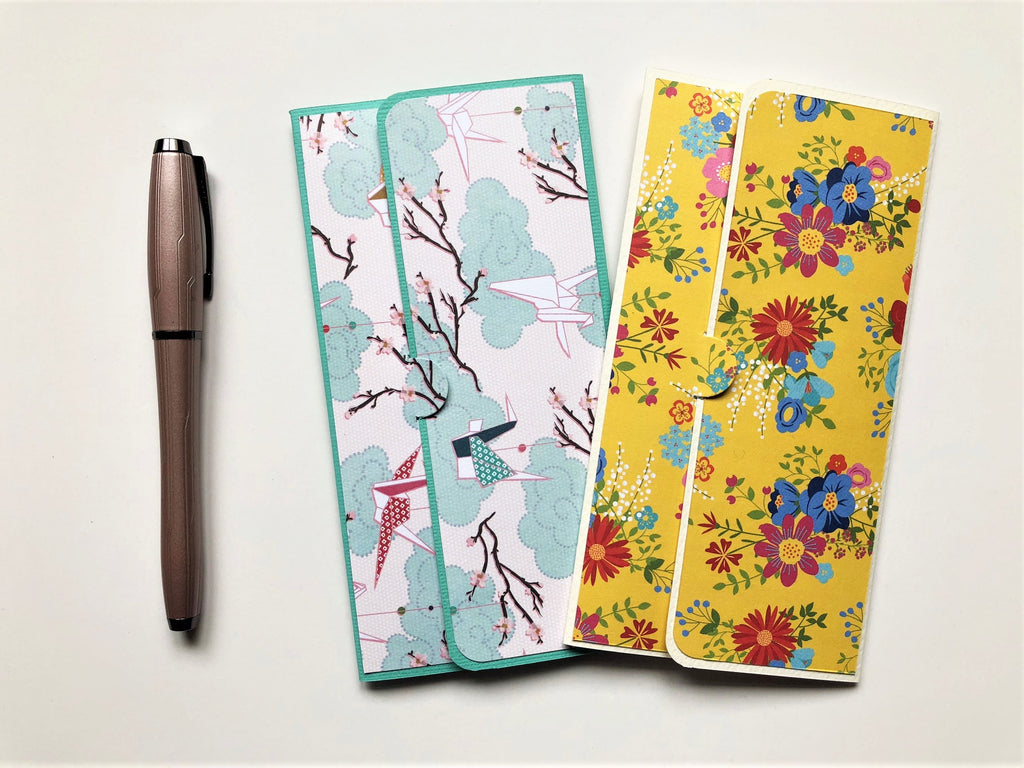 Yellow flowers and blue cranes long money envelopes set of 2 for Chinese New Year, Christmas, Eid, kids birthdays, baby showers