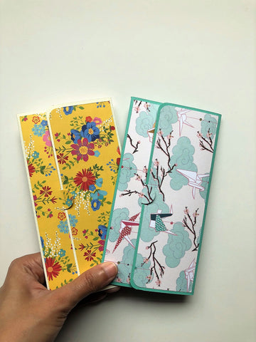 Yellow flowers and blue cranes long money envelopes set of 2 for Chinese New Year, Christmas, Eid, kids birthdays, baby showers