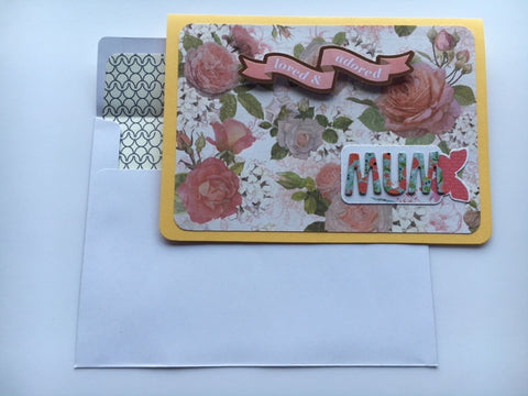Yellow floral Mother's Day card--loved and adored