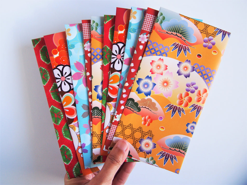 Bright and beautiful origami money envelopes for Eid and Lunar New Year--set of 10 in jumbo design