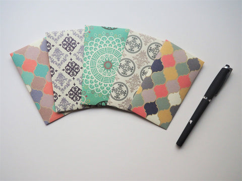 Traditional Moroccan tiles money envelopes--set of 5 in tall design