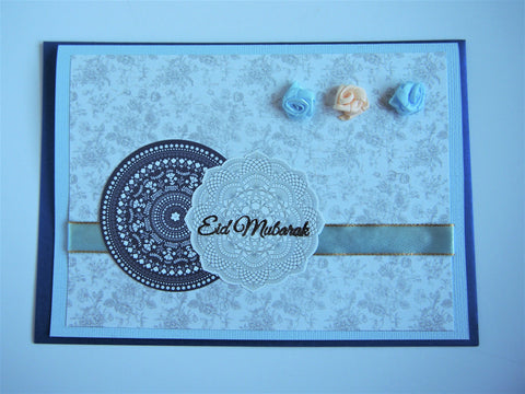 Eid Mubarak stamped greeting card in light blue