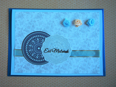 Eid Mubarak stamped greeting card in light blue
