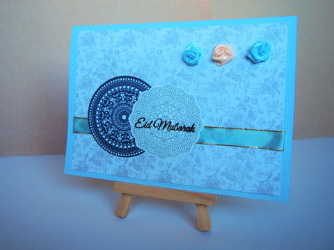 Eid Mubarak stamped greeting card in light blue