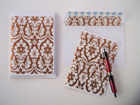 Gold arabesque luxury card set--set of 4 handmade blank cards and matching lined envelopes for letter writing