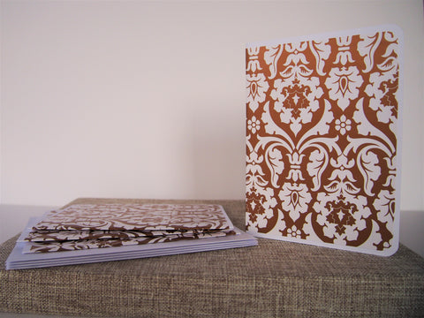 Gold arabesque luxury card set--set of 4 handmade blank cards and matching lined envelopes for letter writing