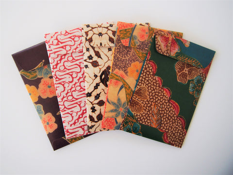 Vintage batik money envelopes for Eid--set of 5 in wide design