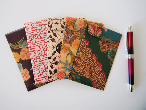 Vintage batik money envelopes for Eid--set of 5 in wide design