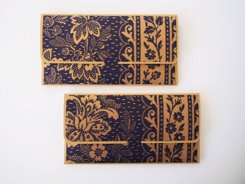 Traditional royal blue and gold songket design money envelopes for Eid, Christmas and weddings--set of 2