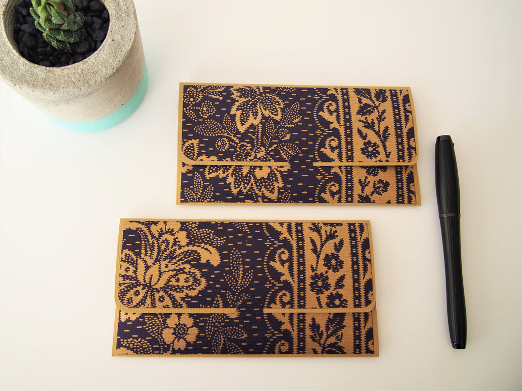 Traditional royal blue and gold songket design money envelopes for Eid, Christmas and weddings--set of 2