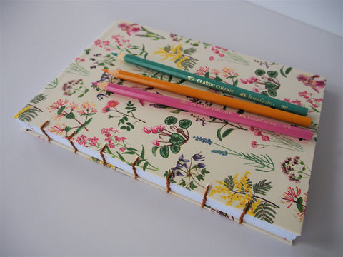 Mother's Day food recipe compilation book, cooking journal with exposed coptic stitch binding and pretty floral cover
