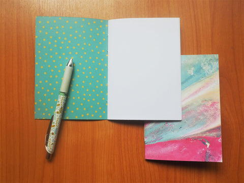 Colourful wildflowers and marbled handbound notebook designs--set of 2, Christmas stocking stuffer for kids