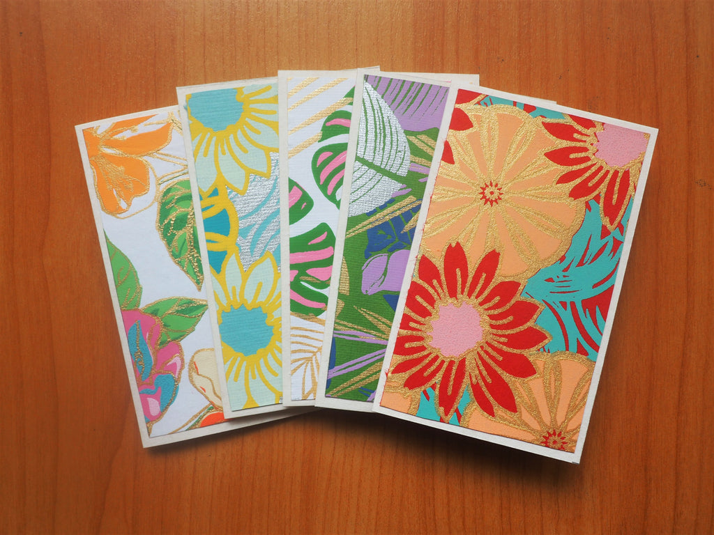Floral Indian handmade paper mini notecards set of 5--gift for co-workers and friends