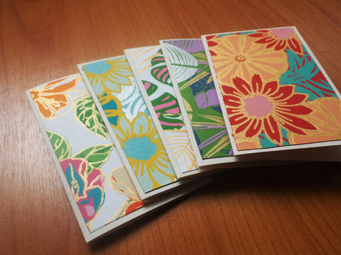 Floral Indian handmade paper mini notecards set of 5--gift for co-workers and friends