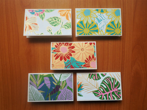 Floral Indian handmade paper mini notecards set of 5--gift for co-workers and friends