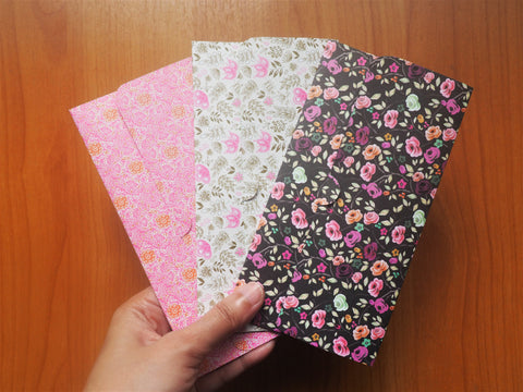 Pink botanicals long money envelopes--set of 3 for Christmas, CNY, Eid, weddings and birthdays