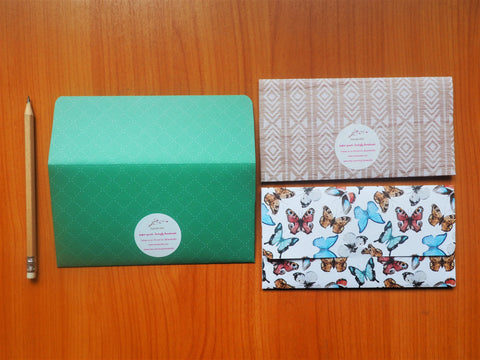 Rustic butterflies and chevron design long money envelopes--set of 3 for Christmas, birthdays, grandparents, elderly