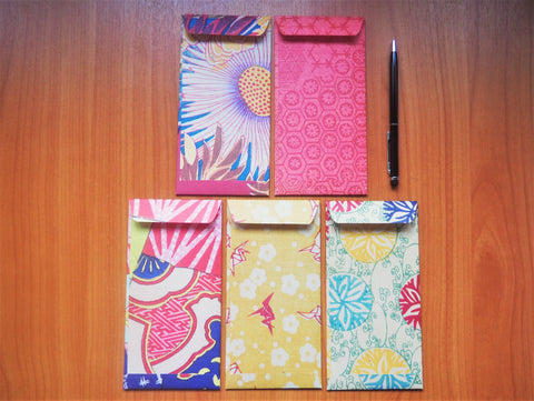 Japanese woodblock print money envelopes in vibrant red shades--set of 5 in jumbo size for CNY, Christmas