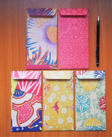 Japanese woodblock print money envelopes in vibrant red shades--set of 5 in jumbo size for CNY, Christmas