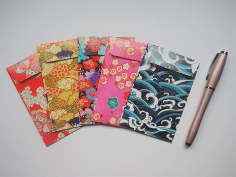 Japanese nature designs on bright washi paper--set of 5 in wide or horizontal sizes