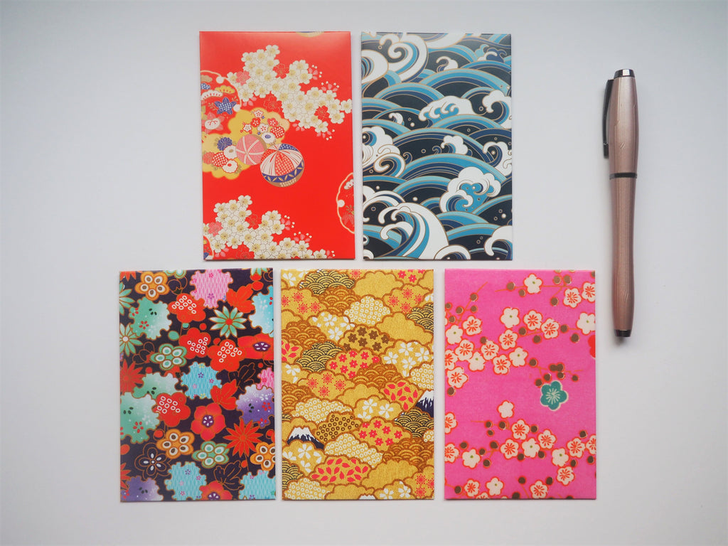 Japanese nature designs on bright washi paper--set of 5 in wide or hor –  Hanakrafts