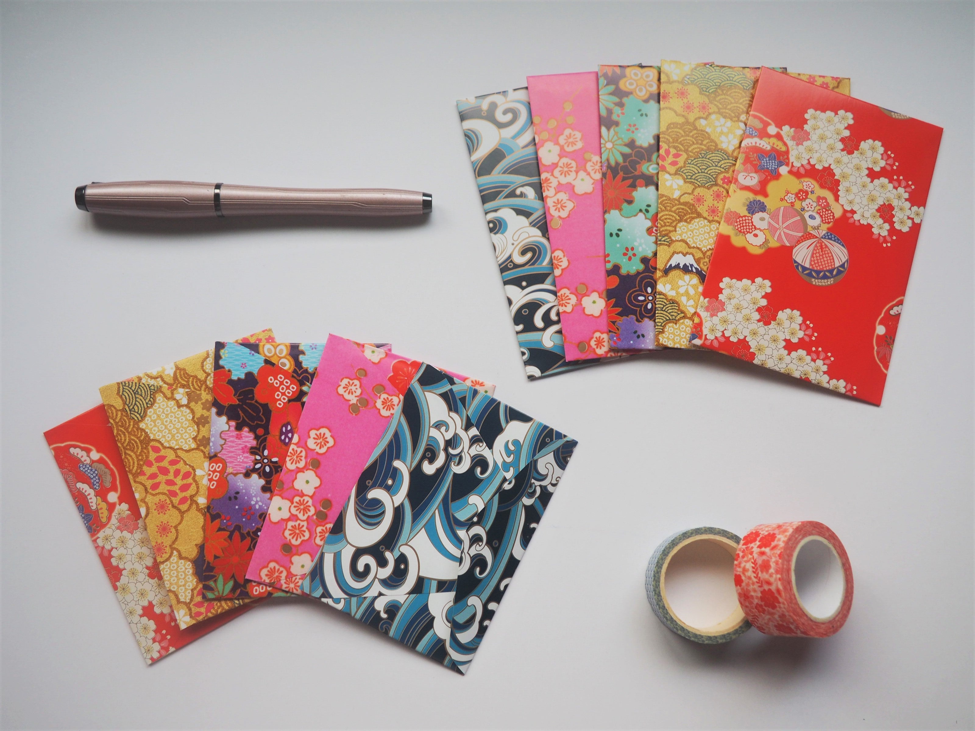 Japanese nature designs on bright washi paper--set of 5 in wide or