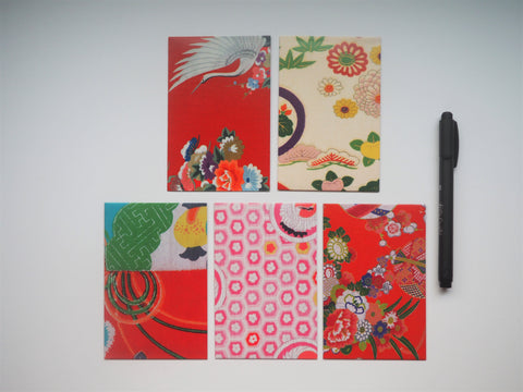 Red Chinese spheres and flowers money envelopes, voucher holders and gift card holders--set of 5 in wide design