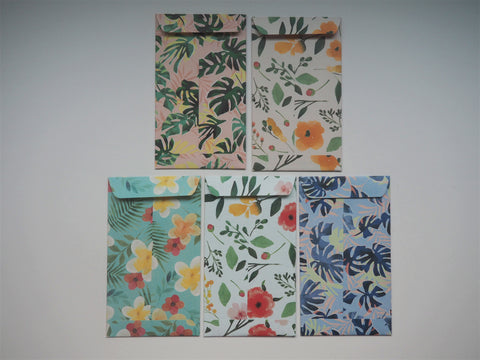Pastel contemporary botanical money envelopes with ferns and monstera--set of 5 in tall design, for Christmas, CNY and scrapbooking