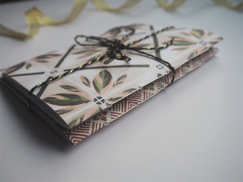 Traditional Asian tiles notebook set in maroon and white--set of 2 for those who love architecture and travel