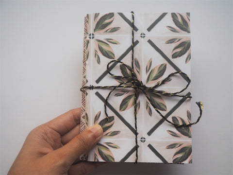 Traditional Asian tiles notebook set in maroon and white--set of 2 for those who love architecture and travel