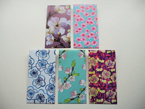 Dainty cherry blossoms with watercolour effect--set of 5 money envelopes in a jumbo size