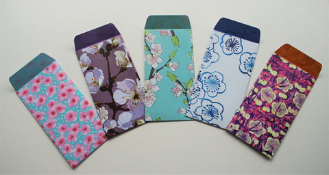 Dainty cherry blossoms with watercolour effect--set of 5 money envelopes in a jumbo size