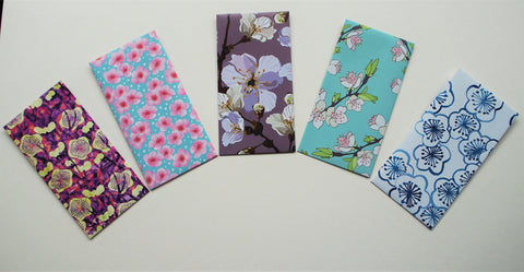 Dainty cherry blossoms with watercolour effect--set of 5 money envelopes in a jumbo size
