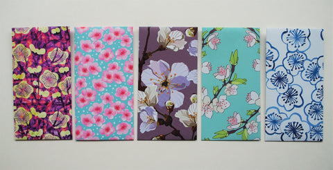 Dainty cherry blossoms with watercolour effect--set of 5 money envelopes in a jumbo size