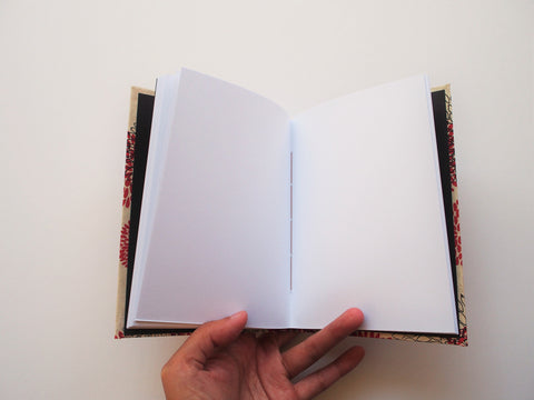 Handbound A6 journals with floral Lokta covers in red, blue or gold | handmade books for sketching, writing, doodling, note-taking