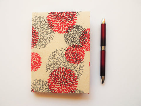 Handbound A6 journals with floral Lokta covers in red, blue or gold | handmade books for sketching, writing, doodling, note-taking