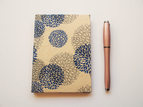 Handbound A6 journals with floral Lokta covers in red, blue or gold | handmade books for sketching, writing, doodling, note-taking