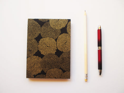 Handbound A6 journals with floral Lokta covers in red, blue or gold | handmade books for sketching, writing, doodling, note-taking