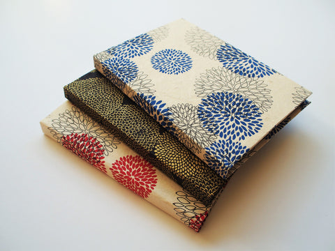 Handbound A6 journals with floral Lokta covers in red, blue or gold | handmade books for sketching, writing, doodling, note-taking
