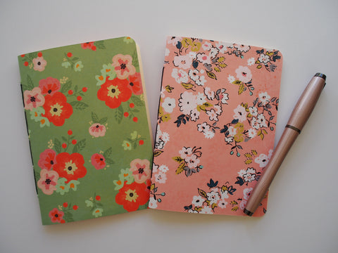 Watercolour florals notebook set in peach and green--set of 2 for Mother's Day