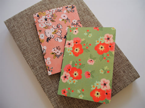 Watercolour florals notebook set in peach and green--set of 2 for Mother's Day